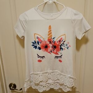 Girls Spring Top Ears Eyes Pink White Size XL 10/12 Crochted Layers